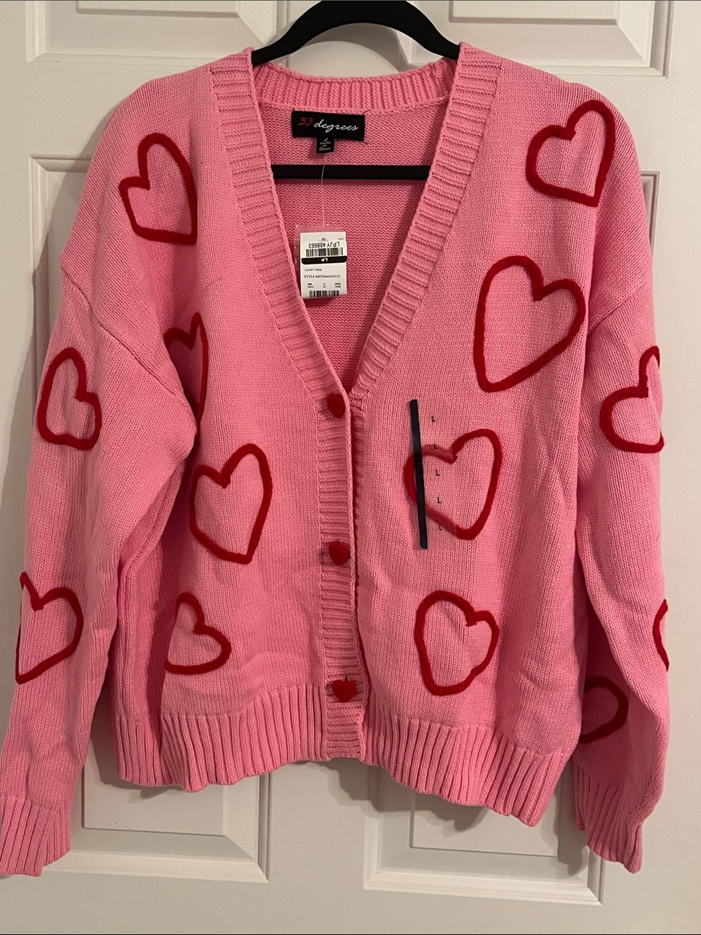 32 Degrees Pink Cardigan with Red Heart Motif